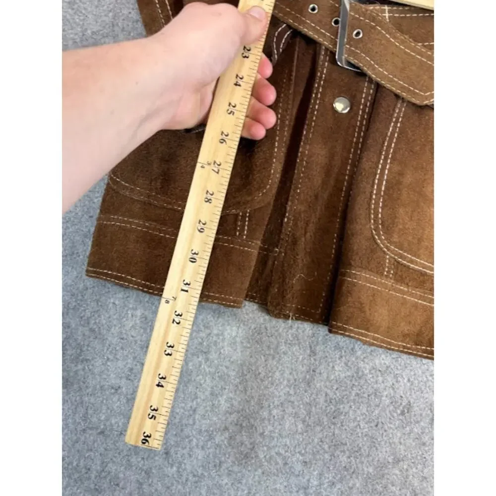 VTG Suede Leather Coat Belted Western Jacket Women Small Brown Cowgirl Boho 70s - Picture 7 of 8